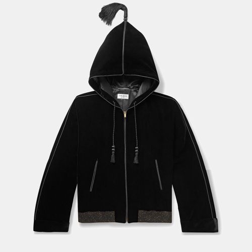 Saint Laurent Black Velvet Zip-Up Hoodie Jacket L (IT 50) - Saint Laurent Paris - Modalova