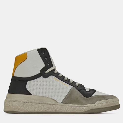 Saint Laurent Distressed Optic White Black Yellow Mid Top Sneaker EU 41 - Saint Laurent Paris - Modalova