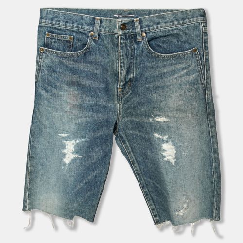 Saint Laurent Blue Distressed Denim Capri Shorts S - Saint Laurent Paris - Modalova