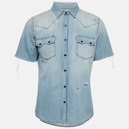 Saint Laurent Blue Distressed Denim Shirt M - Saint Laurent Paris - Modalova