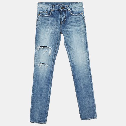 Saint Laurent Paris Blue Washed & Distressed Denim Jeans S Waist 31" - Saint Laurent Paris - Modalova