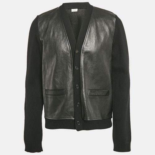 Saint Laurent Paris Black Wool Knit and Leather Jacket XL - Saint Laurent Paris - Modalova