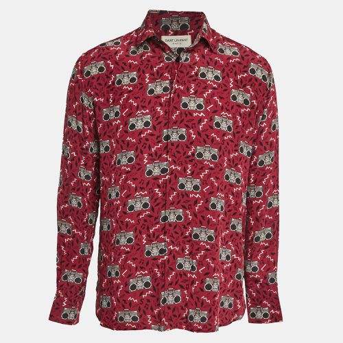 Saint Laurent Paris Red Printed Silk Long Sleeve Shirt M - Saint Laurent Paris - Modalova