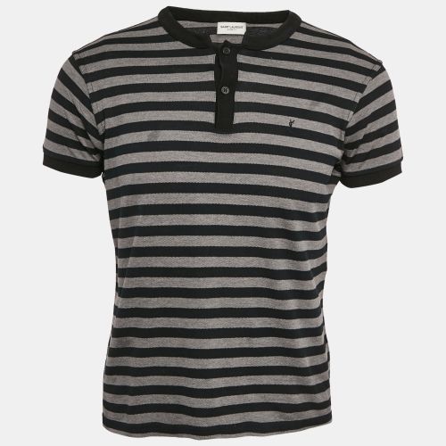 Saint Laurent Paris Black and Grey Striped Cotton T-Shirt M - Saint Laurent Paris - Modalova