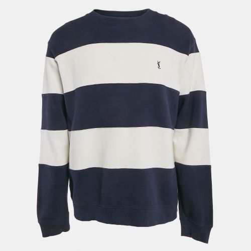 Yves Saint Laurent Vintage Blue/White Striped Cotton Pique Long Sleeve T-Shirt L - Saint Laurent Paris - Modalova