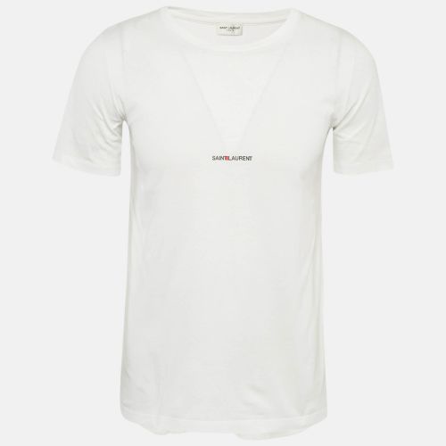 Saint Laurent Paris White Logo Print Cotton Crew Neck T-Shirt S - Saint Laurent Paris - Modalova