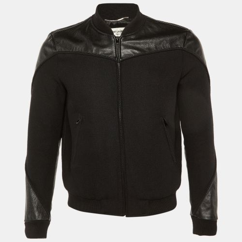 Saint Laurent Black Wool Leather Trim Bomber Jacket S - Saint Laurent Paris - Modalova