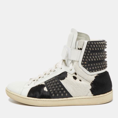 Saint Laurent Black/White Leather and Calf Hair Studded High Top Sneakers Size 41 - Saint Laurent Paris - Modalova