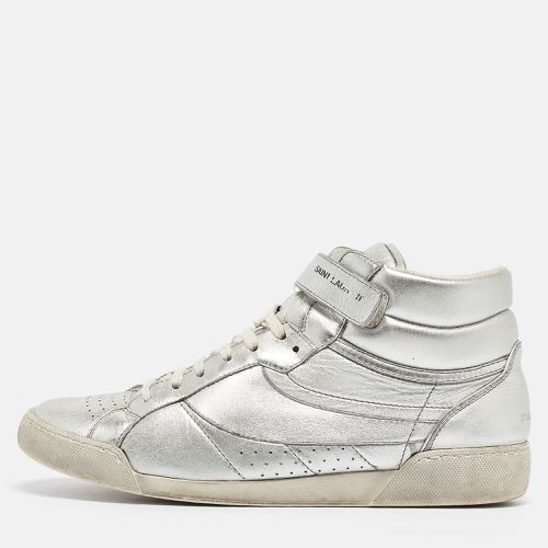 Saint Laurent Silver Foil Leather Perforated High Top Sneakers Size 43.5 - Saint Laurent Paris - Modalova