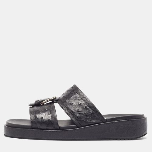 Salvatore Ferragamo Black Ostrich Lutfi Platform Slides Size 41.5 - Salvatore Ferragamo - Modalova