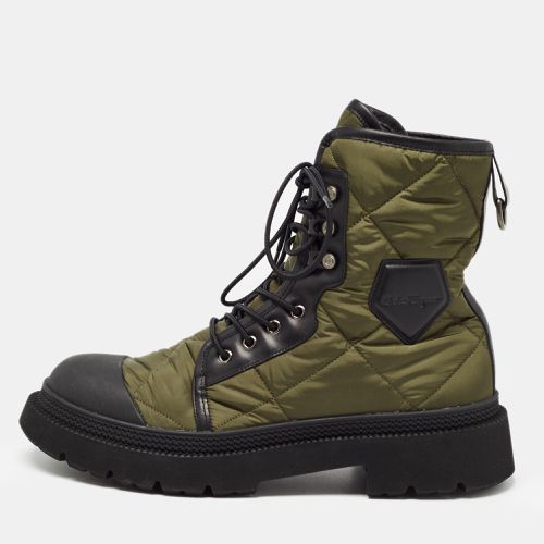 Salvatore Ferragamo Green/Black Nylon and Leather Rally Combat Boots Size 44 - Salvatore Ferragamo - Modalova