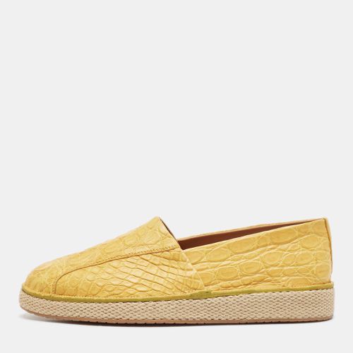 Salvatore Ferragamo Yellow Crocodile Leather Lampedusa Slip On Espadrille Size 43 - Salvatore Ferragamo - Modalova