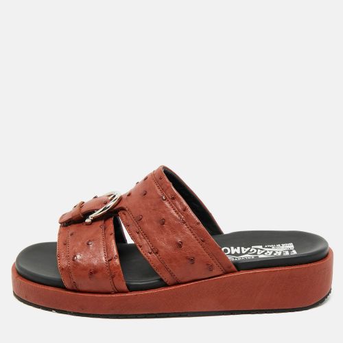 Salvatore Ferragamo Brown Ostrich Lutfi Platform Slides Size 40.5 - Salvatore Ferragamo - Modalova