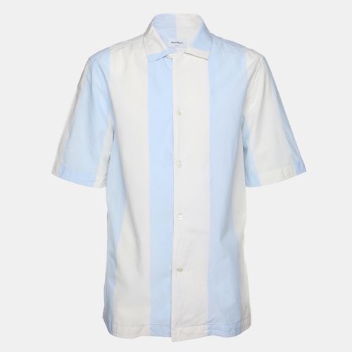 Salvatore Ferragamo Cream/Blue Striped Cotton Button Shirt M - Salvatore Ferragamo - Modalova