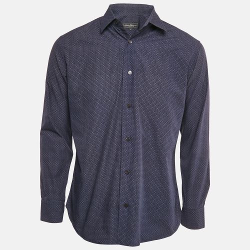 Salvatore Ferragamo Navy Blue Printed Derby Fit Shirt M - Salvatore Ferragamo - Modalova