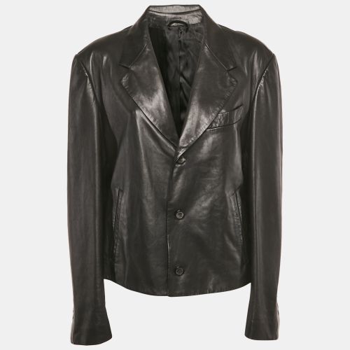 Salvatore Ferragamo Black Leather Slim-Cut Single Breasted Blazer XL - Salvatore Ferragamo - Modalova