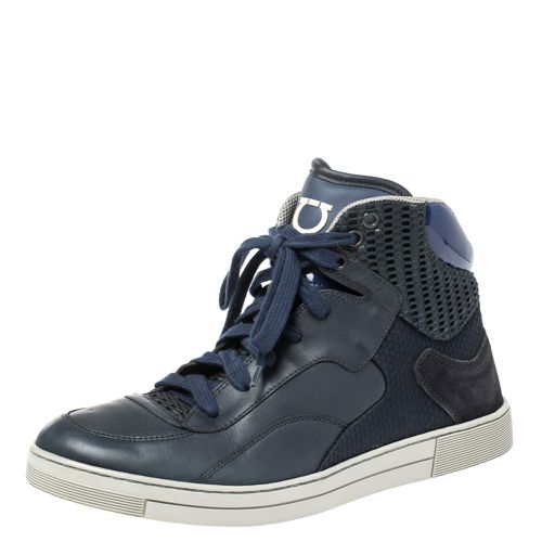 Salvatore Ferragamo Blue Leather and Mesh High Top Sneakers Size 41 - Salvatore Ferragamo - Modalova