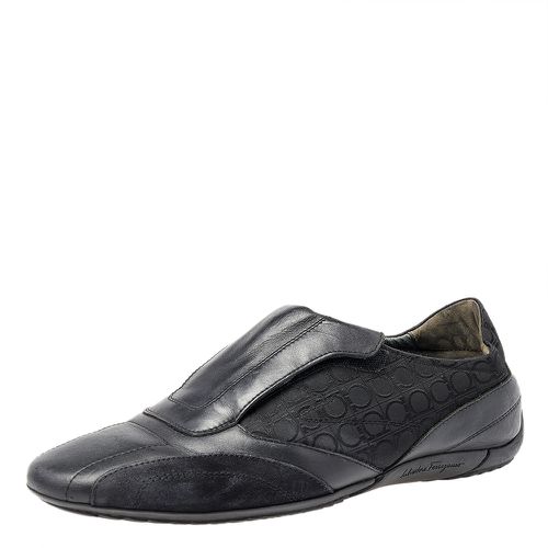 Salvatore Ferragamo Black Leather And Signature Canvas Slip On Sneakers Size 42 - Salvatore Ferragamo - Modalova