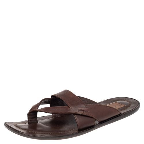 Salvatore Ferragamo Brown Leather Thong Sandals Size 40.5 - Salvatore Ferragamo - Modalova