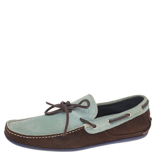 Salvatore Ferragamo Mint Green/Brown Suede And Leather Slip On Loafers Size 41.5 - Salvatore Ferragamo - Modalova