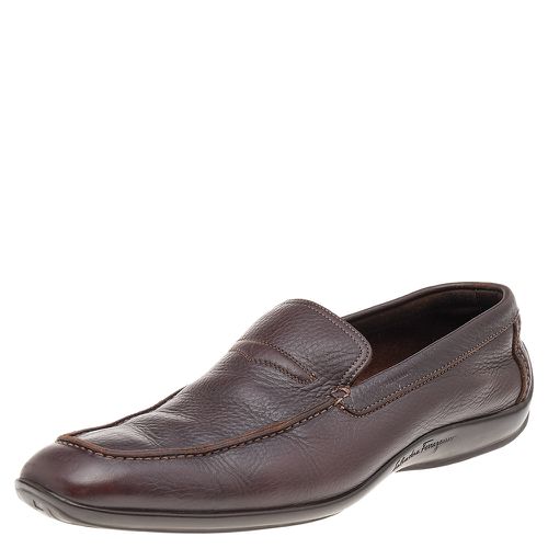 Salvatore Ferragamo Dark Brown Leather Slip On Penny Loafers Size 41.5 - Salvatore Ferragamo - Modalova