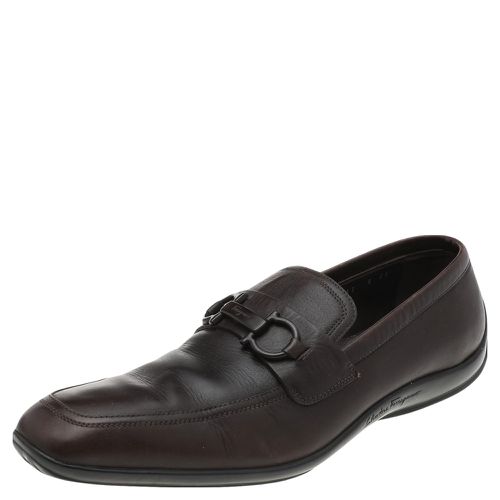 Salvatore Ferragamo Dark Brown Leather Gancini Bit Slip On Loafers Size 42 - Salvatore Ferragamo - Modalova