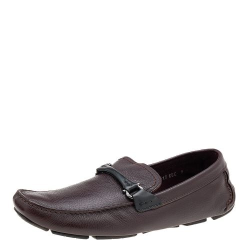 Salvatore Ferragamo Burgundy/Black Leather Gancini Bit Slip On Loafers Size 43 - Salvatore Ferragamo - Modalova