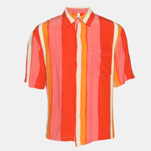 Sandro Orange Flowing Striped Crepe Short Sleeve Shirt M - Sandro - Modalova