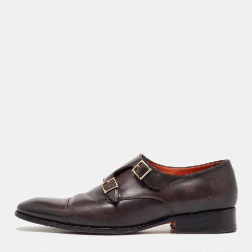 Santoni Dark Brown Leather Double Monk Strap Derby Size 43.5 - Santoni - Modalova