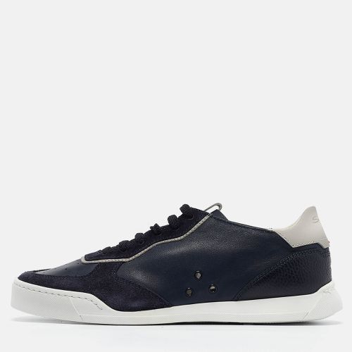 Santoni Navy Blue Suede and Leather Lace Up Sneakers Size 39 - Santoni - Modalova