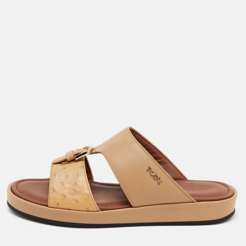 Tod's Beige Ostrich Embossed Leather and Leather Arabic Sandals Size 35 - Tod's - Modalova