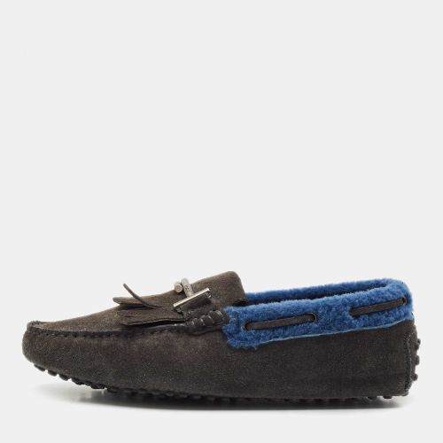 Tod's Grey Shearling and Suede Double T Driver Loafers Size 39.5 - Tod's - Modalova