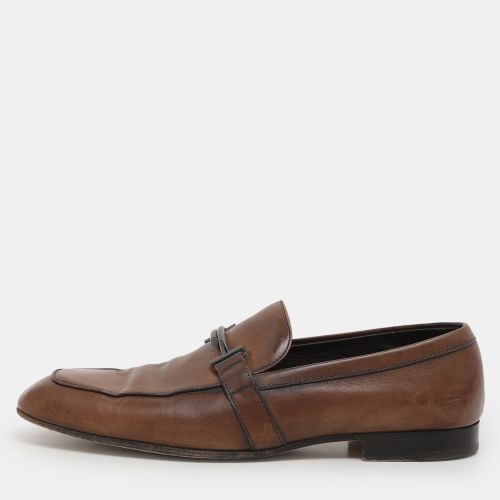 Tod's Brown Leather Double T Loafers Size 45.5 - Tod's - Modalova