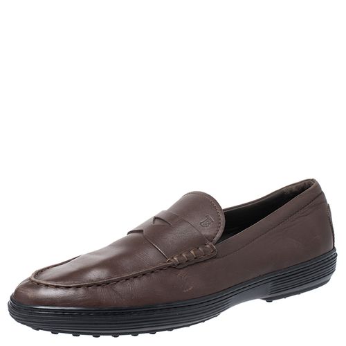 Tod's Brown Leather Slip On Penny Loafers Size 44 - Tod's - Modalova