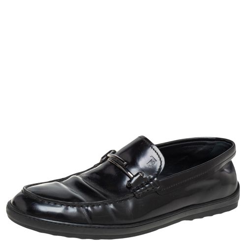 Tods Black Leather Double T Slip On Loafers Size 39.5 - Tod's - Modalova