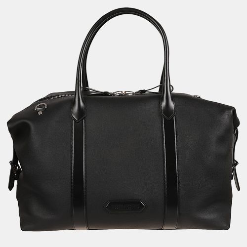 Tom Ford Black Calf Leather Logo Patch Zip Tote Bag - Tom Ford - Modalova