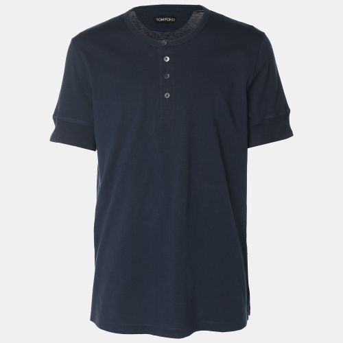 Tom Ford Navy Blue Cotton Knit Henley Neck T-Shirt XL - Tom Ford - Modalova