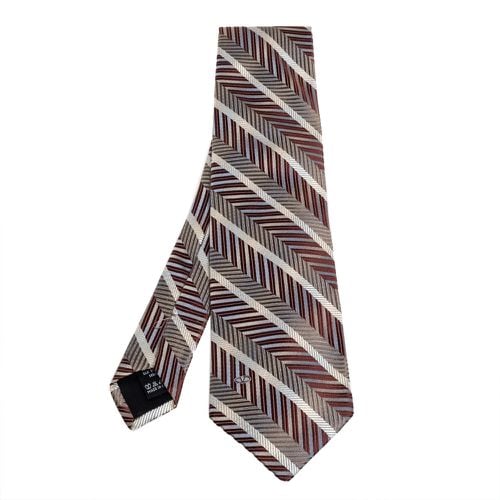 Valentino Brown Diagonal Striped Traditional Silk Tie - Valentino - Modalova