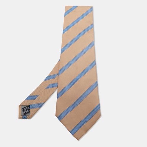 Valentino Beige & Blue Diagonal Striped Silk Vintage Tie - Valentino - Modalova