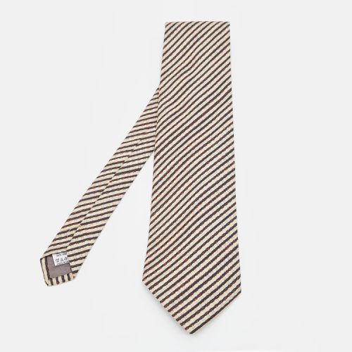 Valentino Cream & Brown Striped Silk Traditional Tie - Valentino - Modalova