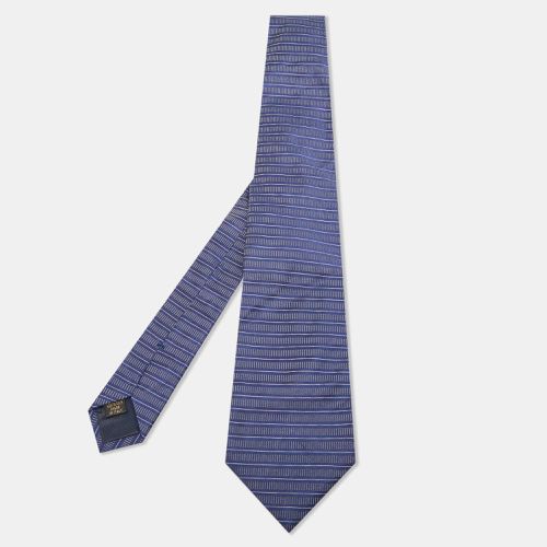 Valentino Navy Blue Stripe Patterned Silk Tie - Valentino - Modalova