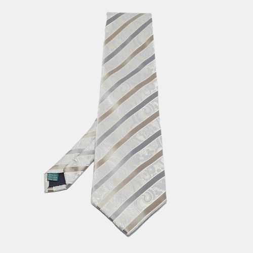 Valentino Vintage Grey Striped Paisley Pattern Jacquard Silk Tie - Valentino - Modalova