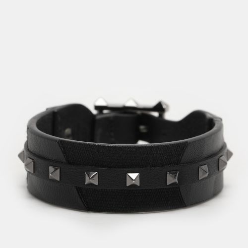 Valentino Black Leather and Canvas Rockstud Bracelet - Valentino - Modalova