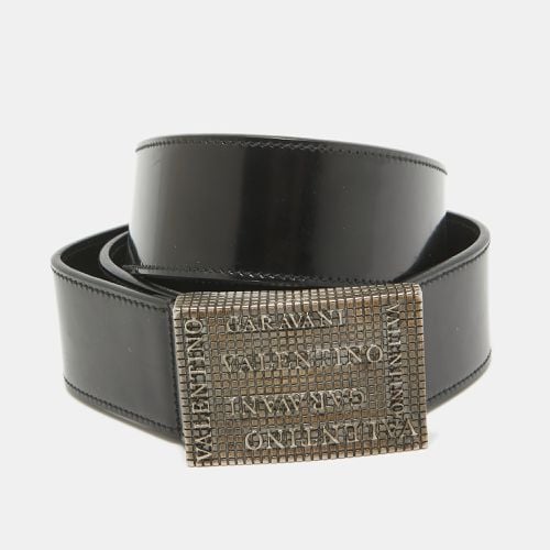 Valentino Black Patent Leather Logo Square Buckle Belt 90CM - Valentino - Modalova