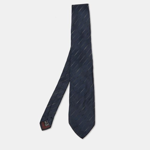 Valentino Vintage Navy Blue Diagonal Striped Silk Tie - Valentino - Modalova