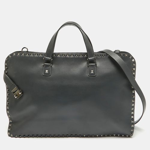 Valentino Black Leather Rockstud Briefcase Laptop Bag - Valentino - Modalova