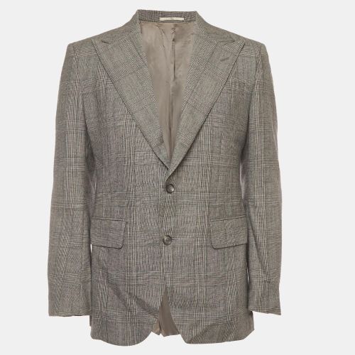 Black Glen Plaid Wool Long Sleeve Jacket L - Valentino - Modalova