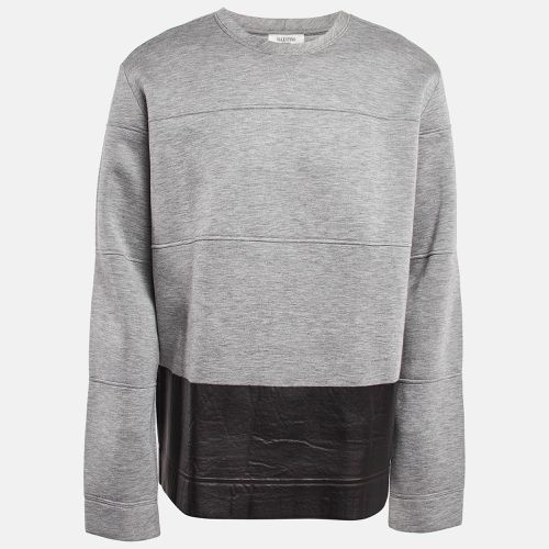 Valentino Grey Leather Trim Neoprene Sweatshirt L - Valentino - Modalova