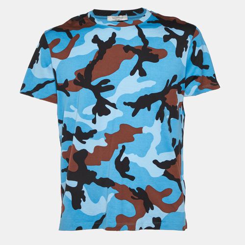 Valentino Blue Camo Print Cotton Round Neck T-Shirt L - Valentino - Modalova