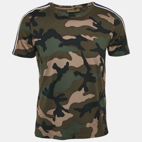 Valentino Green Camouflage Print Cotton Shoulder Stripe Detail T-Shirt S - Valentino - Modalova